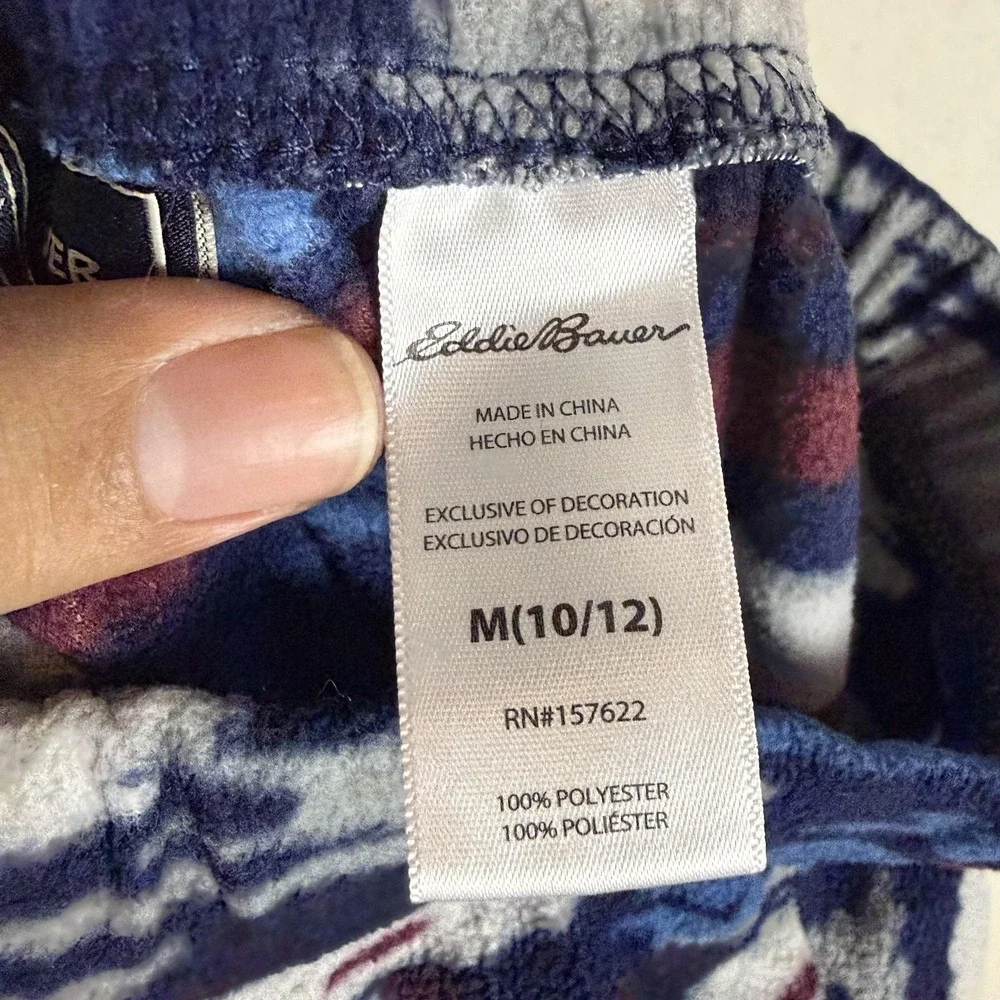Eddie Bauer Pijama Pants Kids 10-12 Blue Fleece Camo Elastic Waist Winter Lounge
